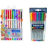 Faber Pensan Renkli Yazım Çizim Seti Triball 8 Adet Renkli Tükenmez ve My King 10 Adet Renkli Simli Jel Kalem Ikili Paket - Çok Renkli - Standart