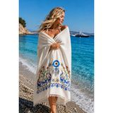 Fabera Home Bambu Müslin Peştemal %100 Organik Pamuk Plaj Havlusu Hamam Sauna Deniz Havlusu - Beyaz - Gold - Gümüş