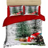 Fabeteks Yılbaşı Çam Ağaçlı Kardan Adam ve Kozalak Dijital Nevrem Takımı - 200 x 220 cm - Beyaz