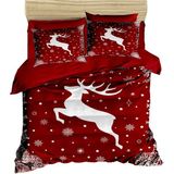 Fabeteks Yılbaşı Kar Taneleri ve Geyik Resmi Dijital Nevrem Takımı - 200 x 220 cm - Kırmızı
