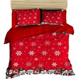 Fabeteks Yılbaşı Kardan Adam Noel Baba ve Geyik Figürleri Dijital Nevrem Takımı - 200 x 220 cm - Kırmızı