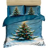 Fabeteks Yılbaşı Karlar Içerinde Süslenmiş Çam Ağacı Dijital Nevrem Takımı - 200 x 220 cm - Mavi