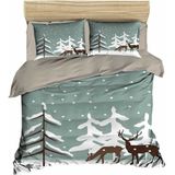Fabeteks Yılbaşı Kış Ayı Ormanı ve Geyikler Dijital Nevrem Takımı - 200 x 220 cm - Mavi