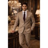 FABIO CASSEL Boldman Luxury %100 Yün Kareli Erkek Takım Elbise – Modern Şık Tasarım - Gül Kurusu - 6 Drop - 54