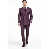 FABIO CASSEL Fabıo Cassel Çizgili Kruvaze Erkek Takım Elbise Slim Fit - Bordo - 6 Drop - 48