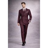 FABIO CASSEL Fabıo Cassel Çizgili Kruvaze Erkek Takım Elbise Slim Fit - Burganya - 6 Drop - 50