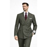 FABIO CASSEL Fabıo Cassel Çizgili Kruvaze Erkek Takım Elbise Slim Fit - Yeşil - 6 Drop - 46