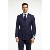 FABIO CASSEL Fabıo Cassel Lacivert Çizgili Kruvaze Erkek Takım Elbise Slim Fit - 6 Drop - 54