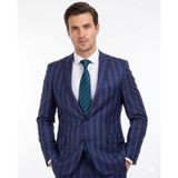 FABIO CASSEL Lacivert Kareli Premium Erkek Takım Elbise – Slim Fit Özel Gün & Davet Takımı - 6 Drop - 56