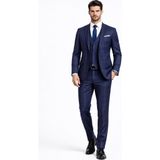 FABIO CASSEL Lacivert Kareli Premium Erkek Takım Elbise – Slim Fit Özel Gün & Davet Takımı - 6 Drop - 58