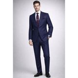 FABIO CASSEL Lacivet Bordo Kareli Premium Erkek Takım Elbise – Slim Fit Özel Gün & Davet Takımı - Lacivert - Bordo - 6 Drop - 52