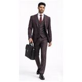 Fabio Cassel Slim Fit Kombinli Mono Yaka Çift Yırtmaçlı Astarlı Takım Elbise Yelekli - Bordo - 6 Drop - 56