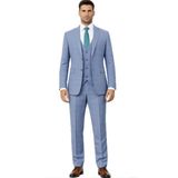Fabio Cassel Slim Fit Mono Yaka Çift Yırtmaçlı Astarlı Takım Elbise Yelekli - Buz Mavi - 6 Drop - 52