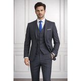 Fabio Cassel Slim Fit Mono Yaka Çift Yırtmaçlı Astarlı Takım Elbise Yelekli - Füme - 6 Drop - 52