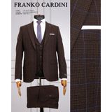 Fabio Cassel Slim Fit Mono Yaka Çift Yırtmaçlı Astarlı Takım Elbise Yelekli - Kahverengi - 6 Drop - 46