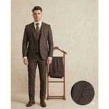 Fabio Cassel Slim Fit Mono Yaka Çift Yırtmaçlı Astarlı Takım Elbise Yelekli - Kahverengi - 6 Drop - 56