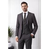 Fabio Cassel Slim Fit Mono Yaka Çift Yırtmaçlı Astarlı Takım Elbise Yelekli - Kahverengi - Gri - 6 Drop - 54