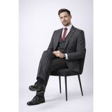 Fabio Cassel Slim Fit Mono Yaka Çift Yırtmaçlı Astarlı Takım Elbise Yelekli - Koyu Gri - 6 Drop - 46