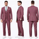Fabio Cassel Slim Fit Mono Yaka Çift Yırtmaçlı Astarlı Takım Elbise Yelekli - Mürdüm - 6 Drop - 48