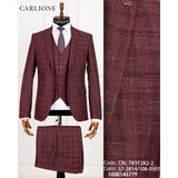 Fabio Cassel Slim Fit Mono Yaka Çift Yırtmaçlı Astarlı Takım Elbise Yelekli - Mürdüm - 6 Drop - 50