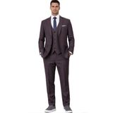 Fabio Cassel Slim Fit Mono Yaka Çift Yırtmaçlı Astarlı Takım Elbise Yelekli - Mürdüm - Siyah - 6 Drop - 50
