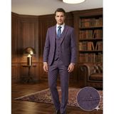 Fabio Cassel Slim Fit Mono Yaka Çift Yırtmaçlı Astarlı Takım Elbise Yelekli - Patlıcan Moru - 6 Drop - 48