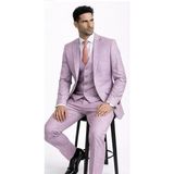 Fabio Cassel Slim Fit Mono Yaka Çift Yırtmaçlı Astarlı Takım Elbise Yelekli - Pembe - Açık Elma - 6 Drop - 54