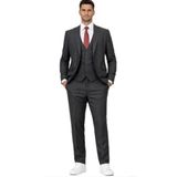 Fabio Cassel Slim Fit Mono Yaka Çift Yırtmaçlı Astarlı Takım Elbise Yelekli - Siyah - 6 Drop - 52