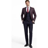 Fabio Cassel Slim Fit Sivri Yaka Çift Yırtmaçlı Astarlı Takım Elbise Yelekli - 6 Drop - 48 - Bordo - Lacivert