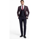 Fabio Cassel Slim Fit Sivri Yaka Çift Yırtmaçlı Astarlı Takım Elbise Yelekli - 6 Drop - 56 - Bordo - Krem - Lacivert