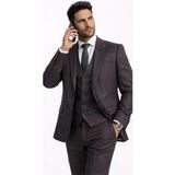 Fabio Cassel Slim Fit Sivri Yaka Çift Yırtmaçlı Astarlı Takım Elbise Yelekli - Kahverengi - 6 Drop - 46
