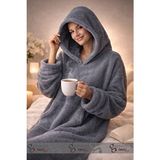 Fabric Box Wellsoft Kapüşonlu Giyilebilir Tv Battaniyesi - Sıcak Tutan Wellsoft Kapüşonlu - Gri - 130 x 80 cm