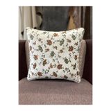 Fabricland Goblen Dokuma Keten Krem Renk Biyeli Kırlent Kılıfı 43x43cm