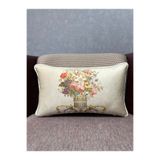Fabricland İthal Ipek Kadife Damask Desen Krem Rengi Kırlent Kılıfı 30x50cm (ÇİFT TARAFLI DESEN)