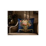 Fabricland Ithal Ipek Kadife Damask Desen Lacivert Kırlent Kılıfı (ÇİFT TARAFLI DESEN)