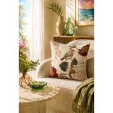 Fabricland Ithal Ipek Kadife Kuşlu Desen Krem Kırlent Kılıfı 43x43cm (ÇİFT TARAFLI DESEN)