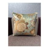 Fabricland Ithal Ipek Kadife Kuşlu Desen Mint Yeşili Kırlent Kılıfı 43x43cm (Çift Taraflı Desen)