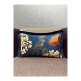 Fabricland İthal İpek Kadife Lacivert Dikdörtgen (50x30 cm) Klasik Kuşlu PÜSKÜLLÜ KIRLENT KILIFI (Çift Taraflı)
