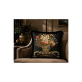 Fabricland İthal Ipek Kadife Püsküllü Damask Desen Siyah Renk Kırlent Kılıfı (ÇİFT TARAFLI DESEN)