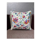 Fabricland Ithal Ipek Kadife Renkli Çiçekler Desen Beyaz Kırlent Kılıfı 43x43cm (çift Taraflı )