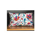 Fabricland Ithal Ipek Kadife Renkli Çiçekler Desen Beyaz Kırlent Kılıfı (ÇİFT TARAFLI DESEN)