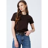 Fabrika 5003327966 Tengiz Kahve Bisiklet Yaka Düz Kadın T-shirt