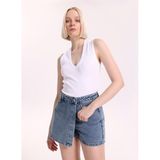 Fabrika 5003328166 Açık İndigo Kadın Mavi Relaxed Yıkamalı Şort Etek