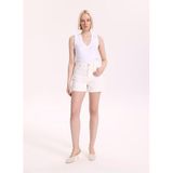 Fabrika 5003328254 Beyaz Kadın Relaxed Armürlü Denim Şort