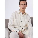 Fabrika Basic Kırık Beyaz Erkek Çizgili Ceket F5SM-CKT 2562 - XL