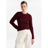 Fabrika Basic Saç Örgü Desenli Kazak, XS, F5WL-KZK0255, Bordo, Kadın