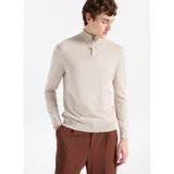 Fabrika Bato Yaka Basic Düz Bej Melanj Erkek Kazak F5WM-KZK 2555 - 3XL