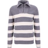 Fabrika Bato Yaka Slim Fit Çizgili Gri Melanj Erkek Kazak F5WM-KZK 2302