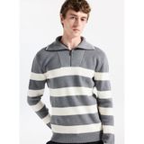 Fabrika Bato Yaka Slim Fit Çizgili Kazak, S, 5003276926, Gri Melanj, Erkek