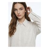 Fabrika Beyaz - Bej Kadın Relaxed Fit Çizgili Gömlek F6SL-GML0339